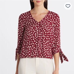 Beacon Allan Surplice Tie Sleeve High Burgundy Blouse Size Medium